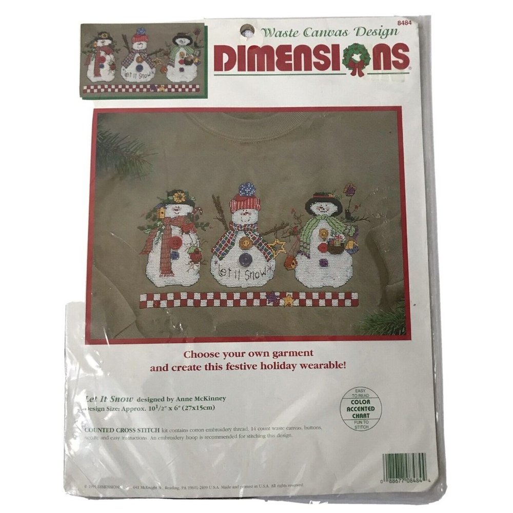 Dimensions  LET IT SNOW 3 Snowmen Cross Stitch Waste Canvas Christmas‎ 8484